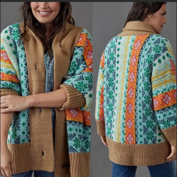 Anthropologie Sweaters - Anthropologie Carlotta Shawl Oversized Cardigan Fair Isle Sweater Sz M/L